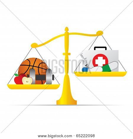 Balance Scale With Medical Care And Healthy Life