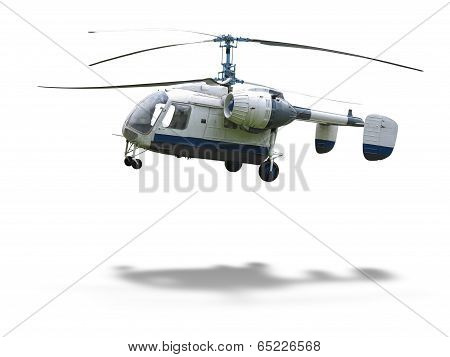 Ka-26 Russian Double Rotor Helicopter Isolated On White Background With Shadow