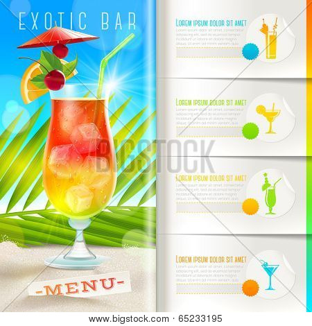 Booklet template with infographic elements - Tropical beach bar menu - vector summer vacation design