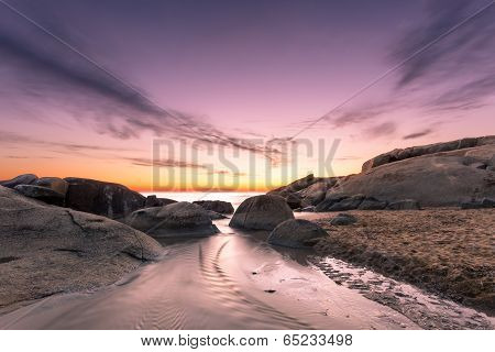 Sunset Over Algajola Beach In Corsica