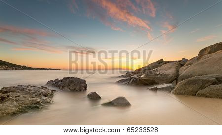Sunset Over Algajola Beach In Corsica