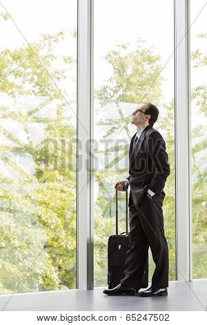 Businessman In Formal Wear Holding Trolley