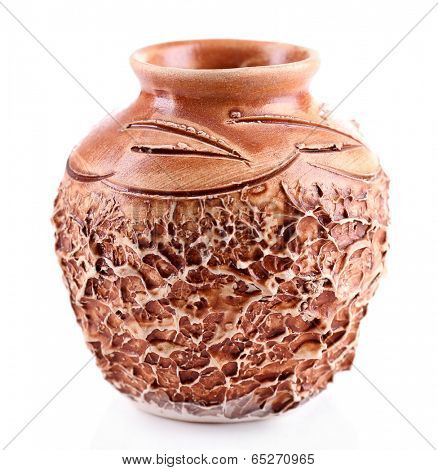 Vintage clay vase isolated on white