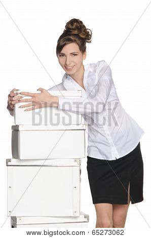 Woman Holds White Boxes