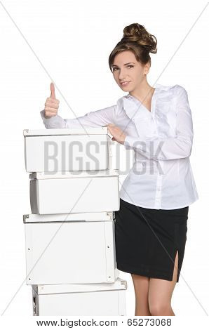 Female Clerk With White Boxes