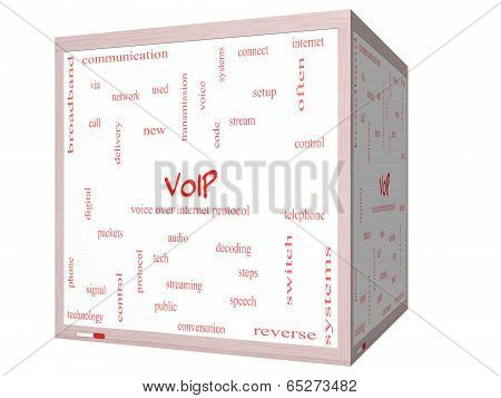 Voip Word Cloud Concept On A 3D Cube Whiteboard