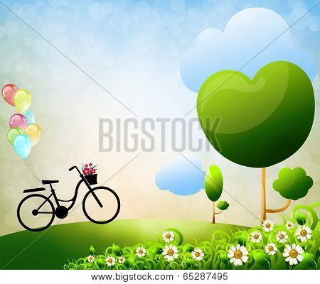 Colorful balloons on Green meadow