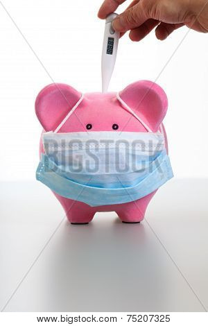 Taking Temperature From A Sick Piggy - Swine Flu Concept