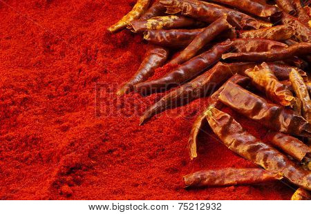 Red Chili Peppers And Chili Powder