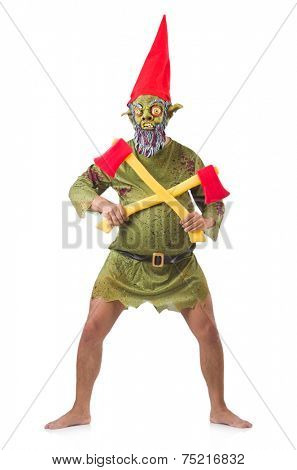 Monster man with axes isolated on white