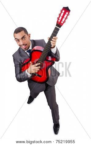 Businessman quitar player isolated on white