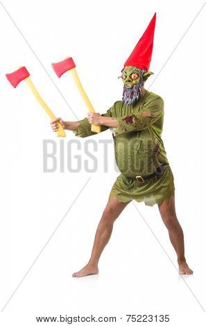 Monster man with axes isolated on white