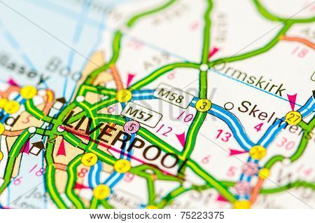 Close-up On Liverpool City On Map, Travel Destination Concept