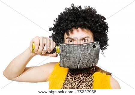 Savage man isolated on white