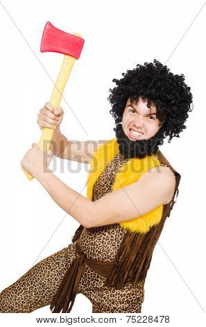 Savage man isolated on white