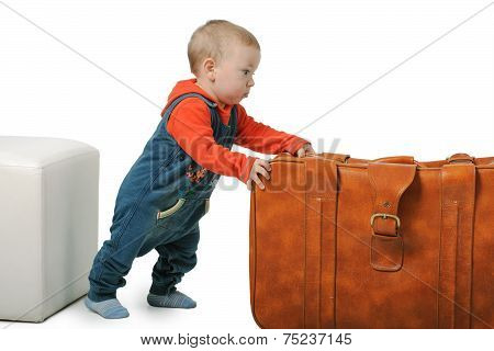 Boy Is Moving The Suitcase