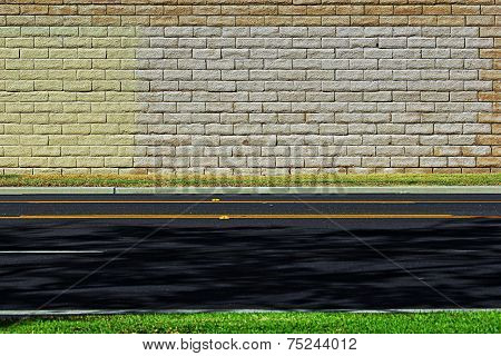 Empty road with brick wall background