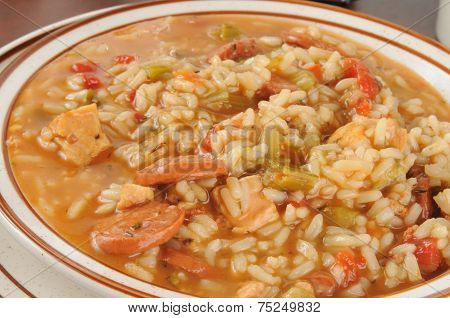 Sausage And Chicken Gumbo Closeup