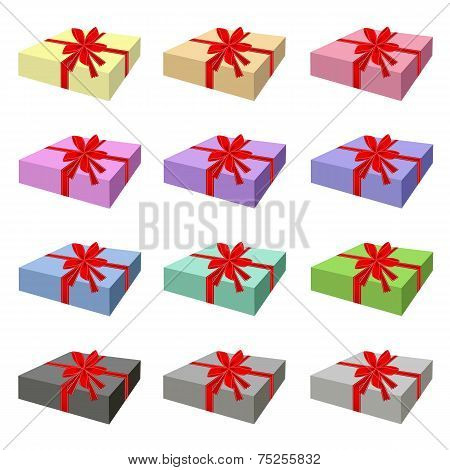 Set of Lovely Gift Box with Red Ribbon