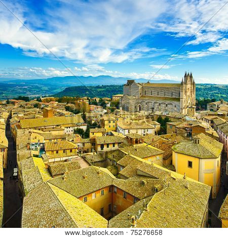 Orvieto Medieval Town And Duomo Cathedral Church Aerial View. Italy