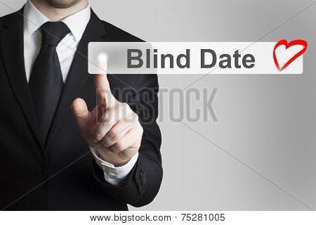Businessman Pushing Flat Touchscreen Button Blind Date