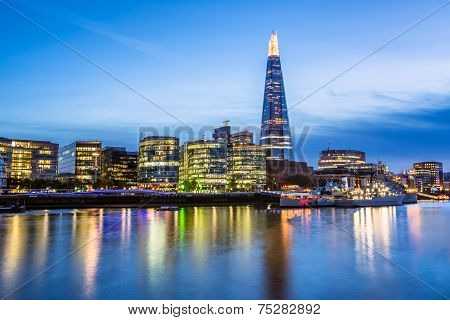 Thames River Embankment And London Skyline At Sunset, United Kingdom
