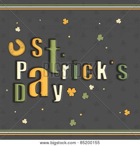 St. Patrick's Day celebration greeting card design with horseshoe on clover leaves decorated background.