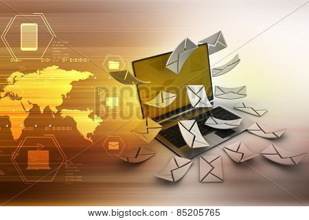 E-mail concept. Modern Laptop and envelope