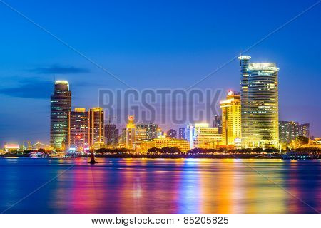 Xiamen, China cityscape of Amoy Island downtown district.