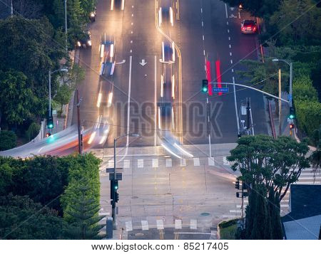 Car traffic at Hollywood Boulevard in Los Angeles, California.