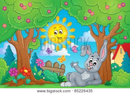 Spring theme with cute bunny - eps10 vector illustration.