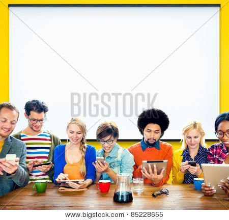 Mutiethnic Group of People Smiling Technology Tablet Concept