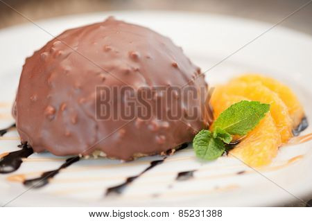 chocolate and orange croissant of mousse and almond cookies
