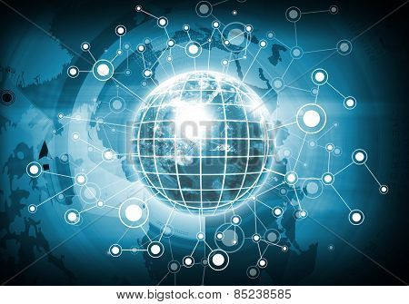 High tech background image with earth planet and connection lines
