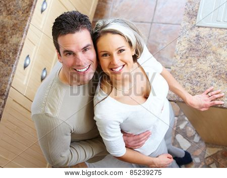 Young loving couple at new home. Relationship.
