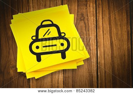 Taxi graphic against sticky note