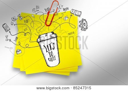 Business doodles against sticky note with red paperclip
