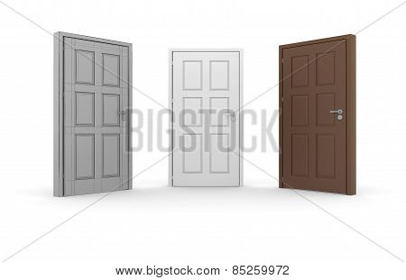 Brown, white, gray 3d door locks and doorhandles