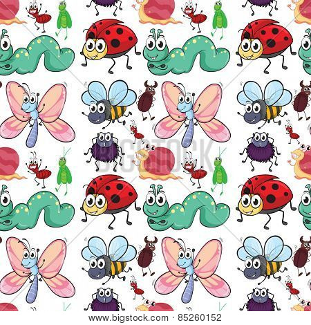 Seamless different types of insects