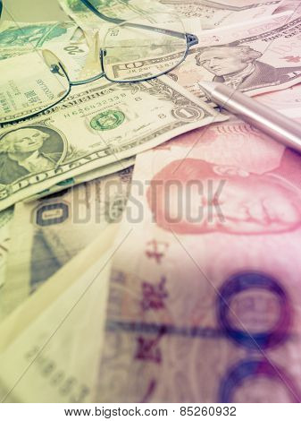 selective focus image of financial report, money and others.