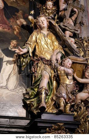 ST. WOLFGANG, AUSTRIA - DECEMBER 14: Archangel Raphael and Tobias on the altar of the Holy Rosary in Parish church in St. Wolfgang on Wolfgangsee in Austria on December 14, 2014.