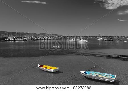 Color Boats With Black And White Background