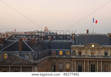Paris roofs skyline at sundown