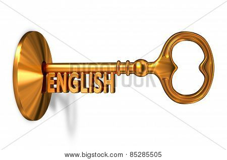 English - Golden Key is Inserted into the Keyhole.