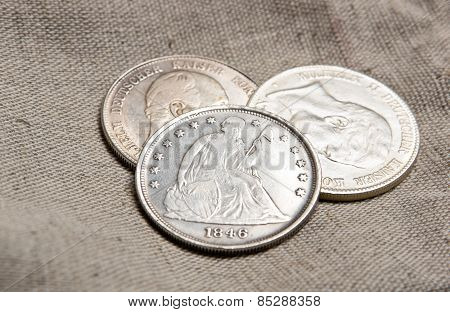 Silver Coins On Sack