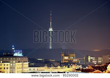 Vilnius Tv Tower At Night Fron Gediminas Castle