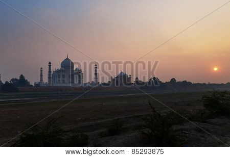 View Of Taj Mahal From Mehtab Bagh At Sunset
