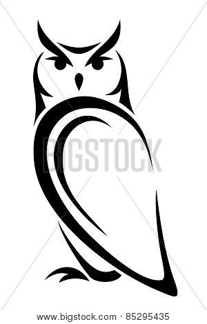 Owl. Vector black silhouette.