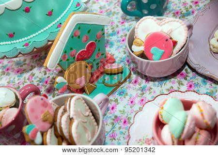 Prepared birthday table with sweets for children party