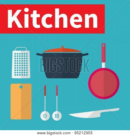 Kitchen utensils. Flat design.